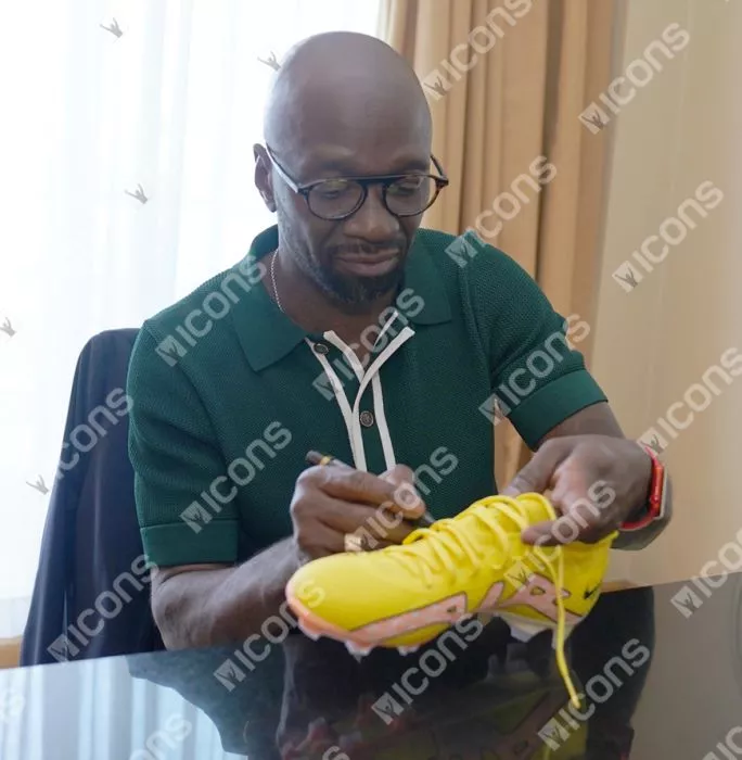 Claude Makelele Signed Yellow Nike Mercurial Boot In Bubble Frame: Option 1