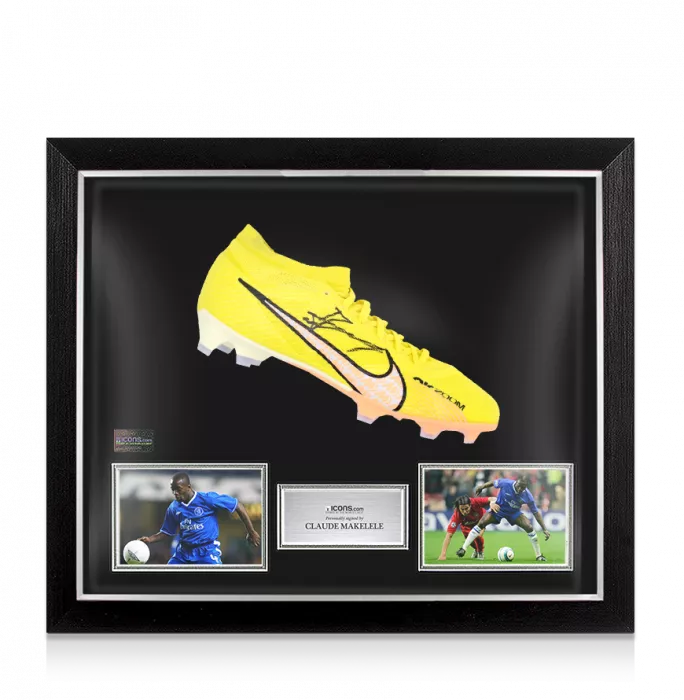Claude Makelele Signed Yellow Nike Mercurial Boot In Bubble Frame: Option 1