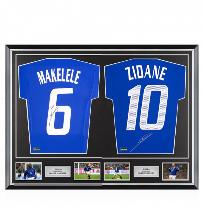 Claude Makelele & Zinedine Zidane Signed France Shirts In Classic Dual Frame