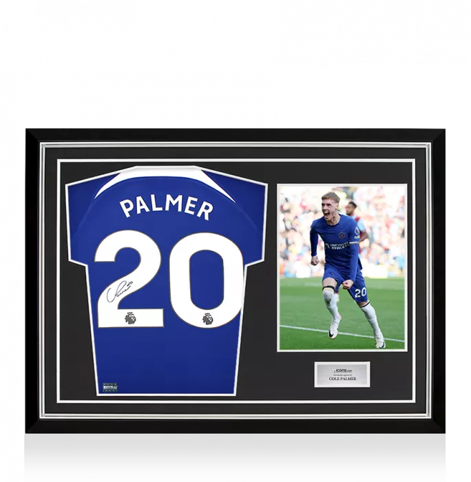 Cole Palmer Back Signed Chelsea 2023-24 Home Shirt In Hero Frame: Option 1
