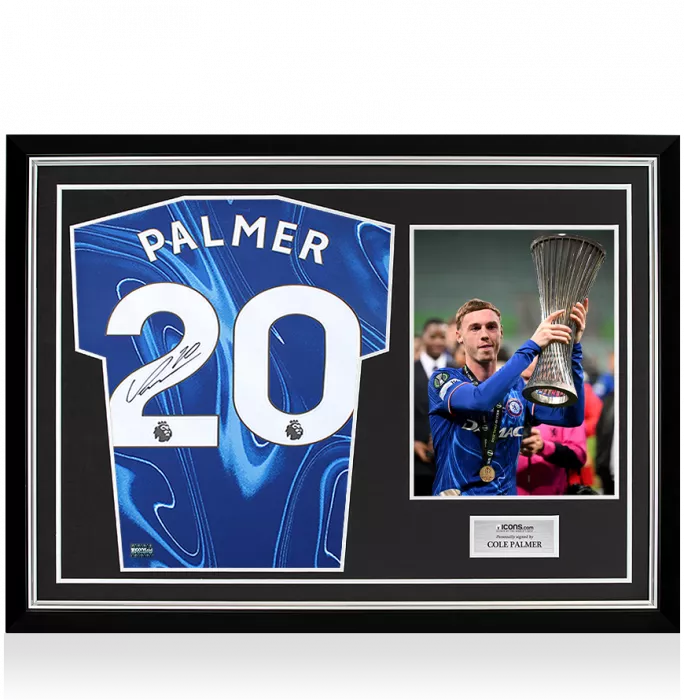 Cole Palmer Back Signed Chelsea 2024-25 Home Shirt In Hero Frame: UEFA Conference League Winner