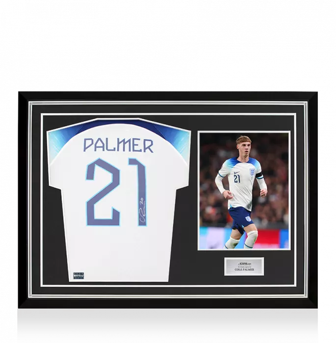 Cole Palmer Back Signed England 2022-23 Home Shirt In Hero Frame: Option 1