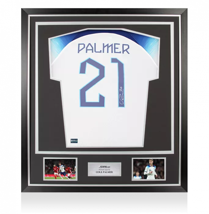 Cole Palmer Back Signed England 2022-23 Home Shirt In Classic Frame