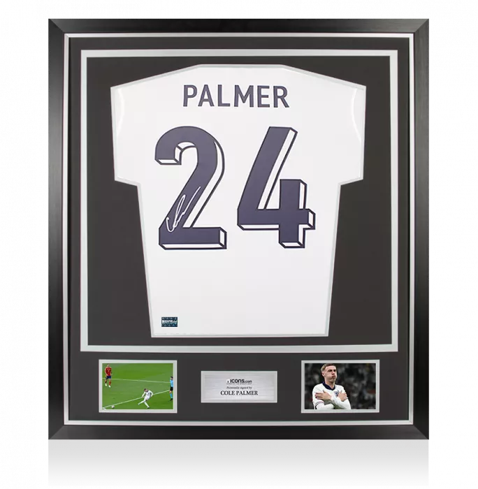 Cole Palmer Back Signed England 2024-25 Home Shirt In Classic Frame
