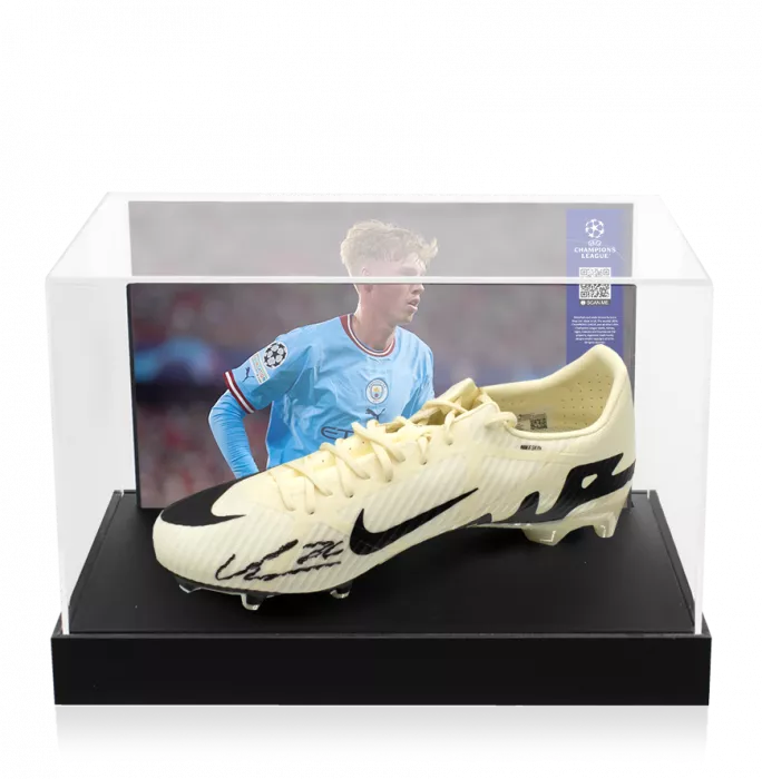 Cole Palmer Official UEFA Champions League Signed Nike Mercurial Vapor Boot In Photo Acrylic Case: Option 1