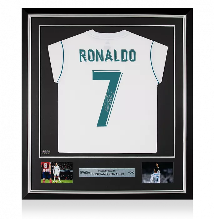 Cristiano Ronaldo Back Signed And Framed Real Madrid 2017-18 Home Shirt With Fan Style Number