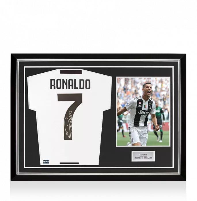 Cristiano Ronaldo Back Signed Juventus 2018-19 Home Shirt In Hero Frame: Option 1