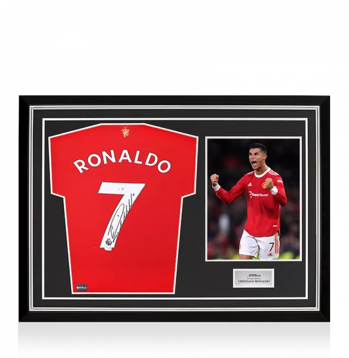 Cristiano Ronaldo Back Signed Manchester United 2021-22 Home Shirt In Hero Frame: Option 1