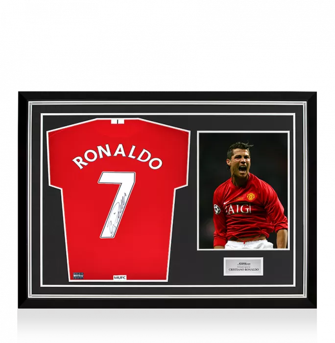 Cristiano Ronaldo Back Signed Manchester United 2007-09 Home Shirt with Fan Style Numbers In Hero Frame: Option 1