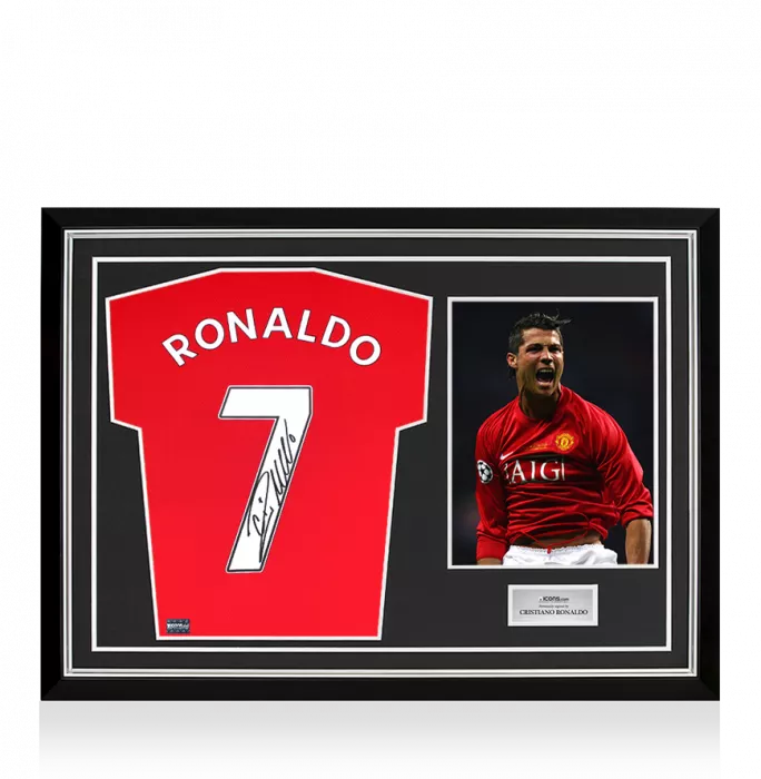 Cristiano Ronaldo Back Signed Manchester United 2019-20 Home Shirt with Fan Style Numbers In Hero Frame: Option 1