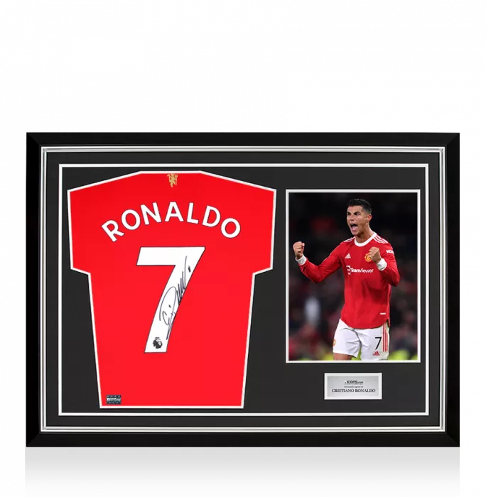 Cristiano Ronaldo Back Signed Manchester United 2021-22 Home Shirt In Hero Frame: Option 1