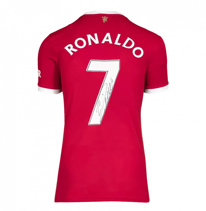 Cristiano Ronaldo Back Signed Manchester United 2021-22 Home Shirt With Retro Fan Style Numbers In Classic Frame