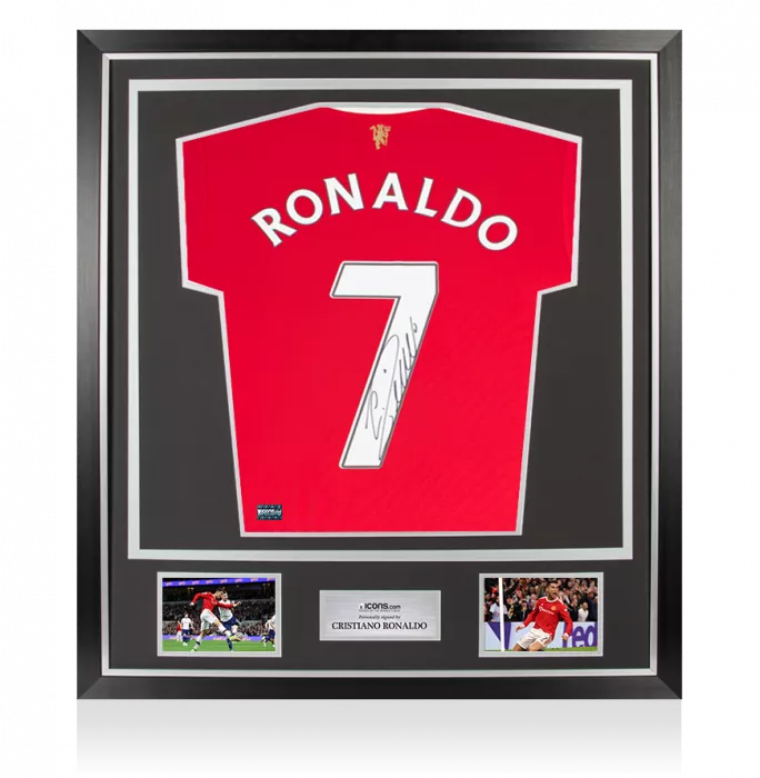 Cristiano Ronaldo Back Signed Manchester United 2021-22 Home Shirt With Retro Fan Style Numbers In Classic Frame