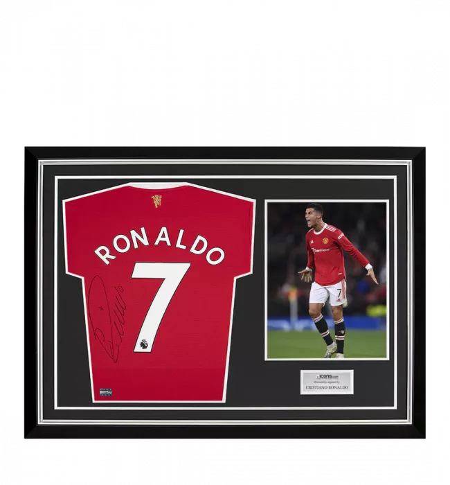 Cristiano Ronaldo Back Signed Manchester United 2021-22 Home Shirt In Hero Frame: Option 1