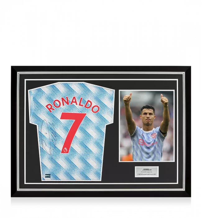 Cristiano Ronaldo Back Signed Manchester United 2021-22 Away Shirt In Hero Frame: Option 1