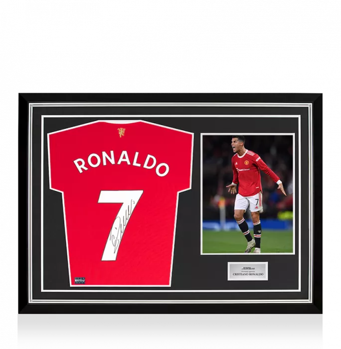 Cristiano Ronaldo Back Signed Manchester United 2021-22 Home Shirt In Hero Frame: Option 1