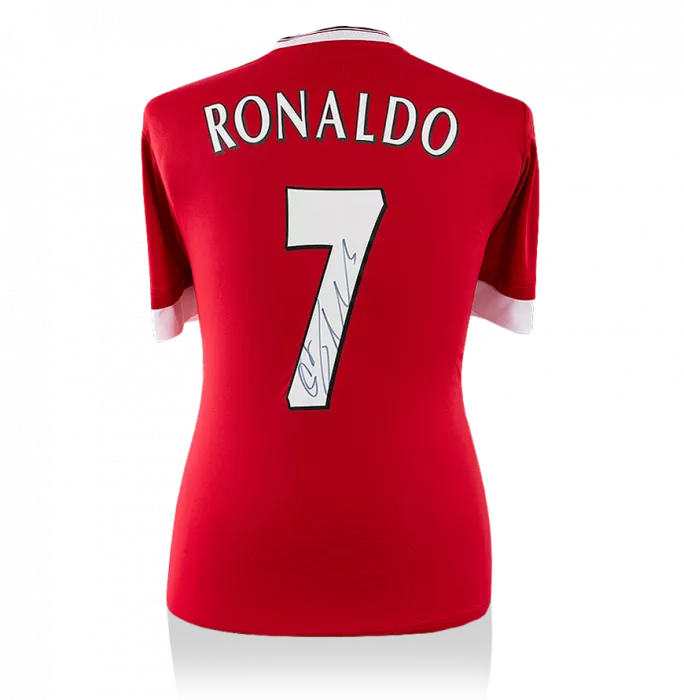 Cristiano Ronaldo Back Signed Manchester United Home Shirt With Retro Fan Style Number