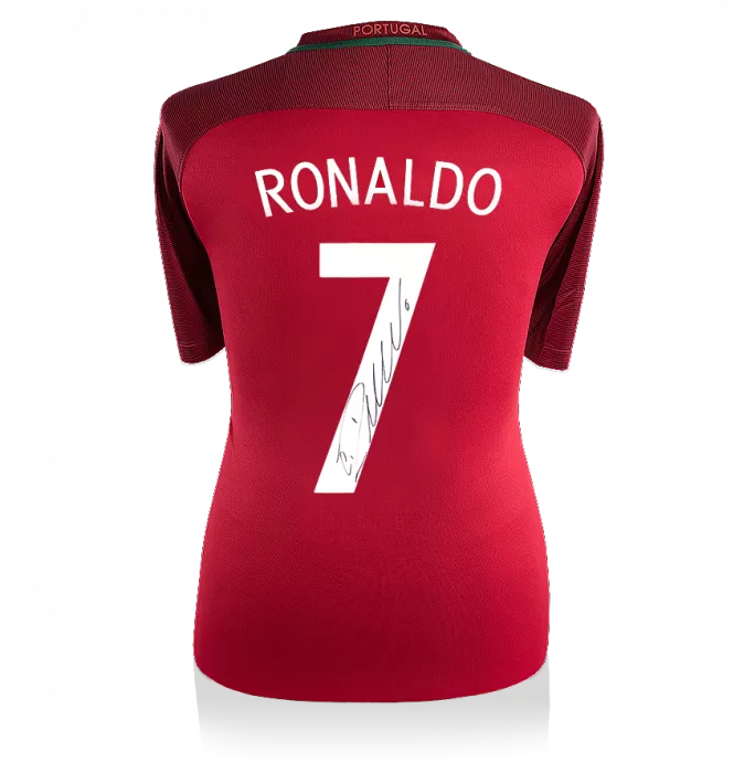 Cristiano Ronaldo Back Signed Portugal 2016 Home Shirt With Fan Style Number