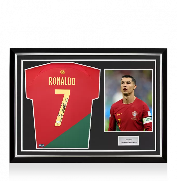 Cristiano Ronaldo Back Signed Portugal 2022-23 Home Shirt In Hero Frame: Option 1