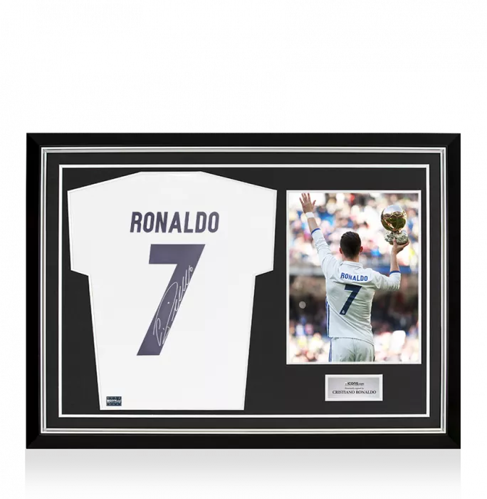 Cristiano Ronaldo Back Signed Real Madrid 2016-17 Home Shirt All-White 'Parley' Special Edition In Hero Frame: Option 1
