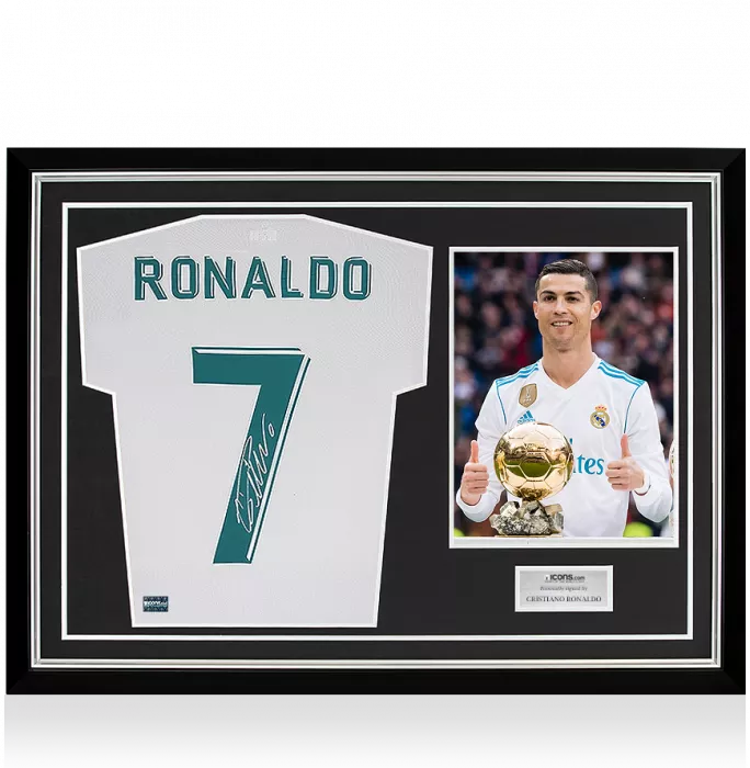 Cristiano Ronaldo Back Signed Real Madrid 2017-18 Home Shirt In Hero Frame: Option 3