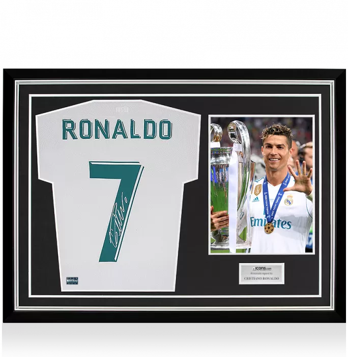 Cristiano Ronaldo Back Signed Real Madrid 2017-18 Home Shirt In Hero Frame: Option 2