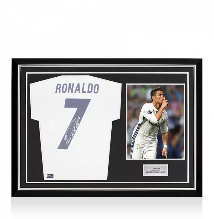 Cristiano Ronaldo Back Signed Real Madrid 2020-21 Home Shirt In Hero Frame: Option 1