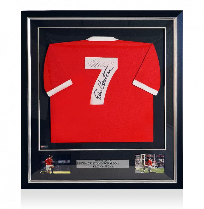Cristiano Ronaldo & Eric Cantona Back Signed and Framed Retro Manchester United Shirt: Number Seven