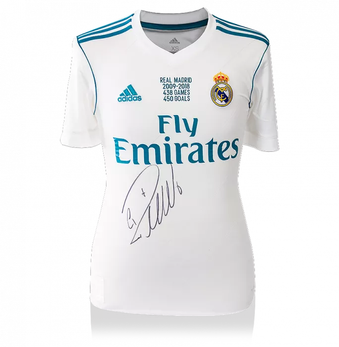 Cristiano Ronaldo Front Signed Real Madrid 2017-18 Home Shirt: Los Blancos Career Stats Edition