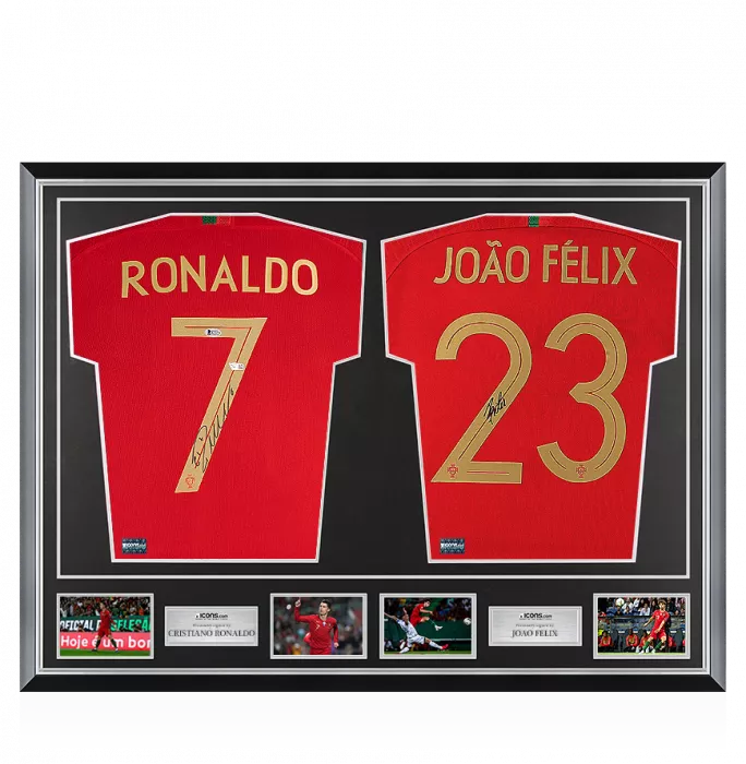 Cristiano Ronaldo & Joao Felix Signed Portugal Shirts In Classic Dual Frame