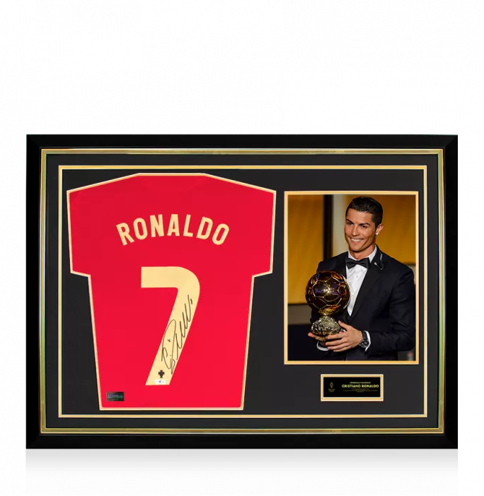 Cristiano Ronaldo Official Ballon D'Or™ Back Signed And Hero Framed Portugal 2021 Home Shirt
