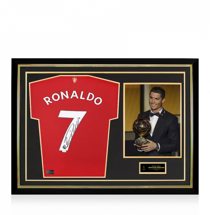 Cristiano Ronaldo Official Ballon D'Or™ Back Signed And Hero Framed Manchester United 2021-22 Home Shirt