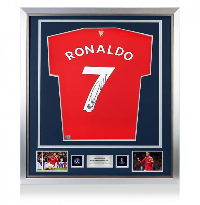 Cristiano Ronaldo Official UEFA Champions League Back Signed And Framed Manchester United 2021-22 Home Shirt