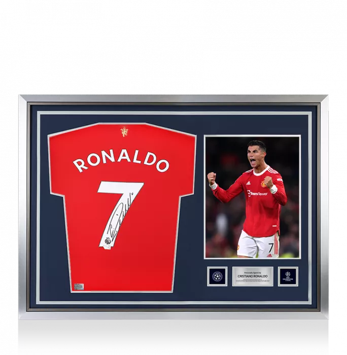 Cristiano Ronaldo Official UEFA Champions League Back Signed and Hero Framed Manchester United 2021-22 Home Shirt