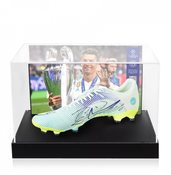Cristiano Ronaldo Official UEFA Champions League Signed Nike Boot In Photo Acrylic Case: Option 1