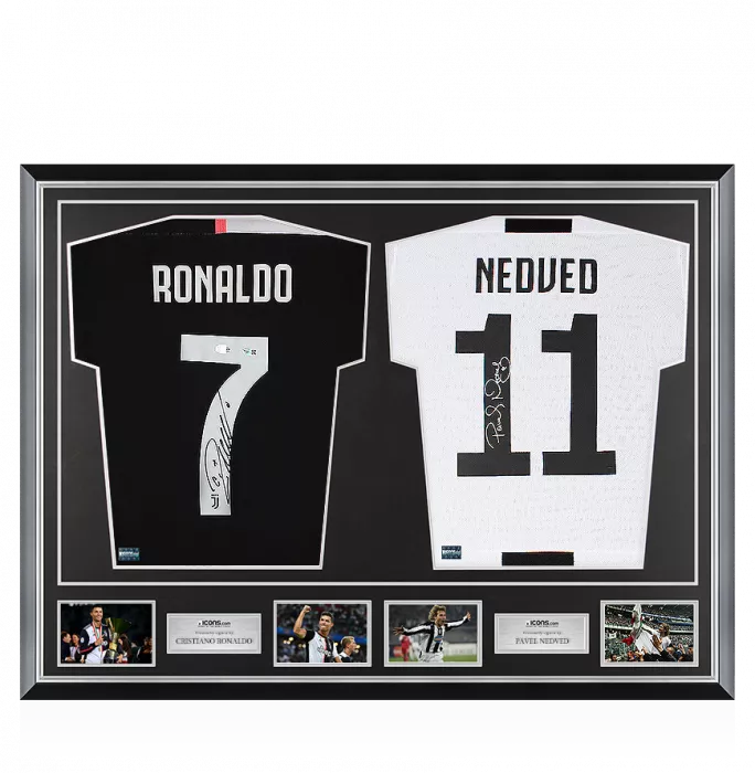 Cristiano Ronaldo & Pavel Nedved Signed Juventus Shirts In Classic Dual Frame