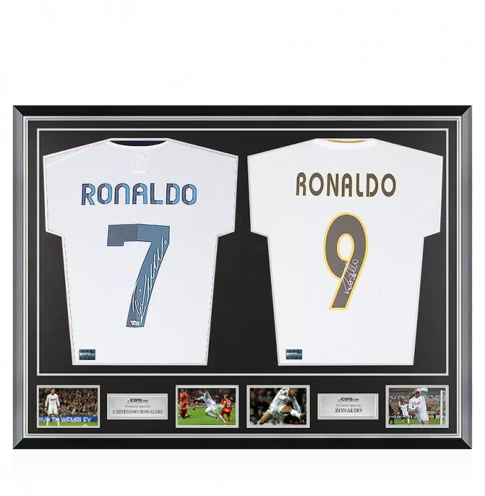 Cristiano Ronaldo & Ronaldo Signed Real Madrid Shirts In Classic Dual Frame