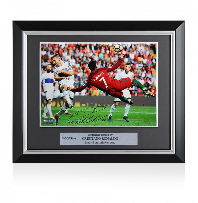 Cristiano Ronaldo Signed And Framed Portugal Photo: Overhead Kick Goal