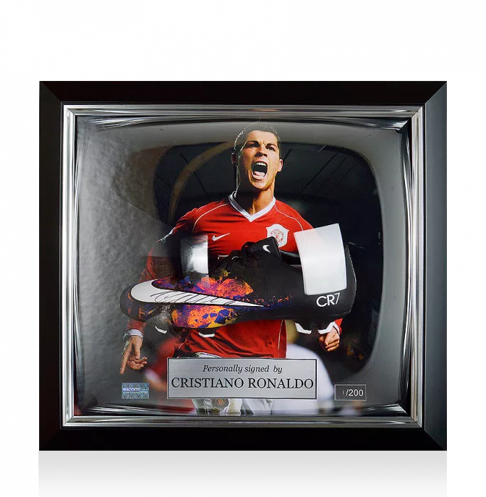 Cristiano Ronaldo Signed and Manchester United Framed Black Nike Mercurial Victory V CR7 Boot