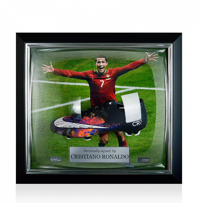 Cristiano Ronaldo Signed and Portugal Framed Black Nike Mercurial Victory V CR7 Boot