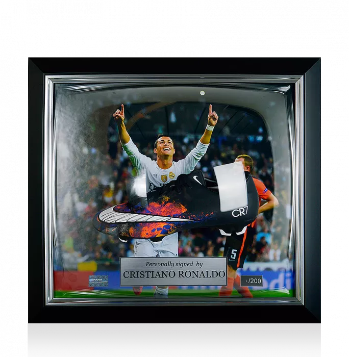 Cristiano Ronaldo Signed and Real Madrid Framed Black Nike Mercurial Victory V CR7 Boot