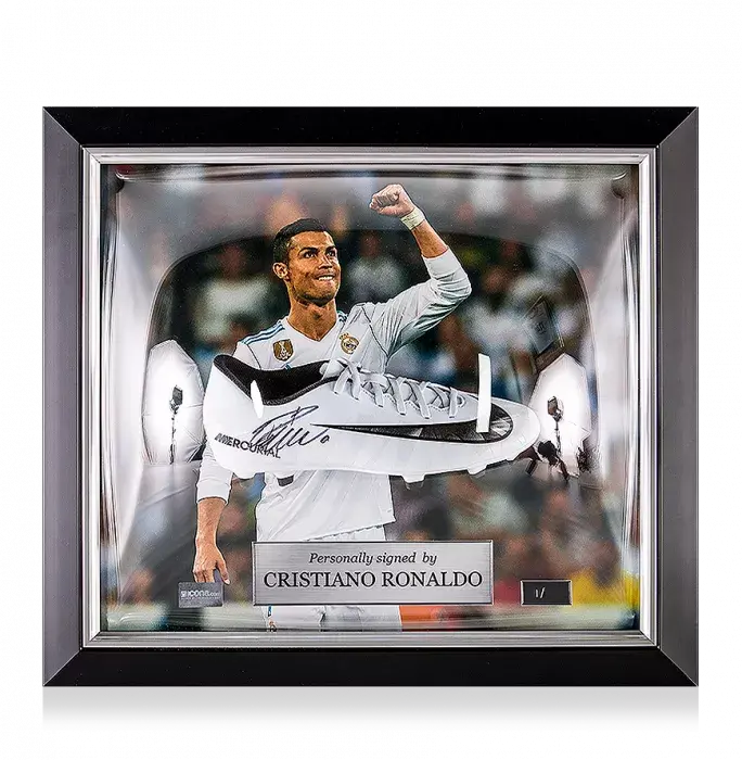 Cristiano Ronaldo Signed And Real Madrid Framed White Nike Mercurial CR7 Boot