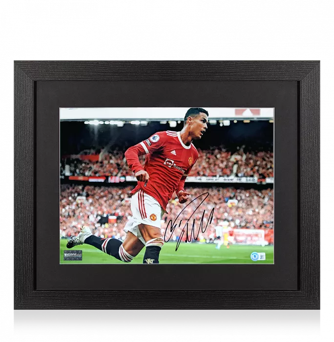 Cristiano Ronaldo Signed Manchester United Photo In Black Wooden Frame: Old Trafford Icon