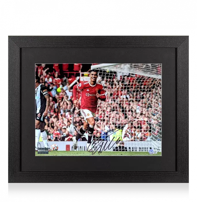Cristiano Ronaldo Signed Manchester United Photo In Black Wooden Frame: Premier League Goal