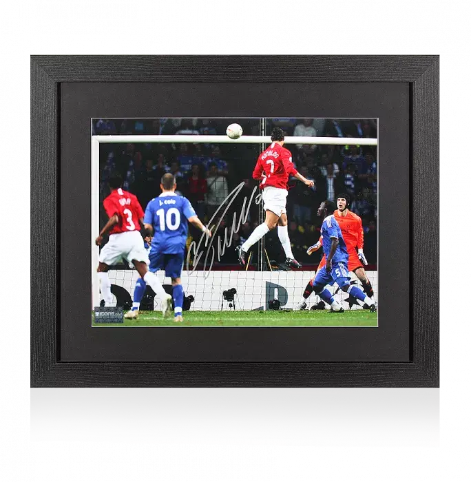 Cristiano Ronaldo Signed Manchester United Photo In Black Wooden Frame: 2008 UEFA Champions League Final Goal