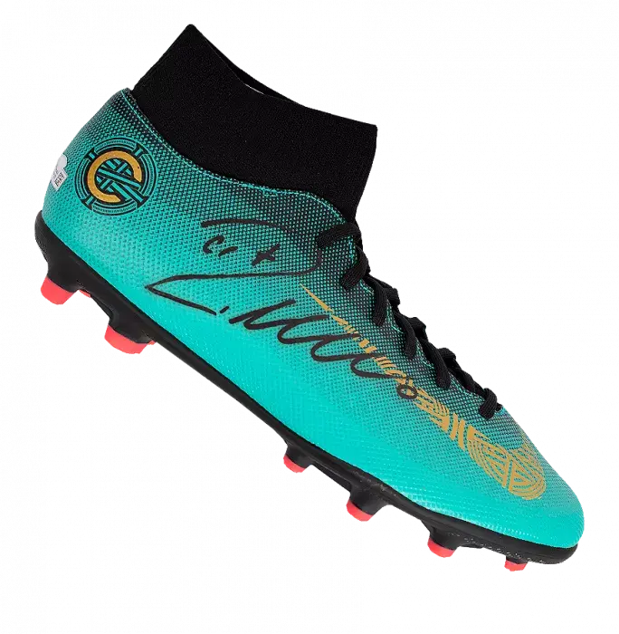 Cristiano Ronaldo Signed Nike CR7 Mercurial Superfly VI High Top Boot In Acrylic Case