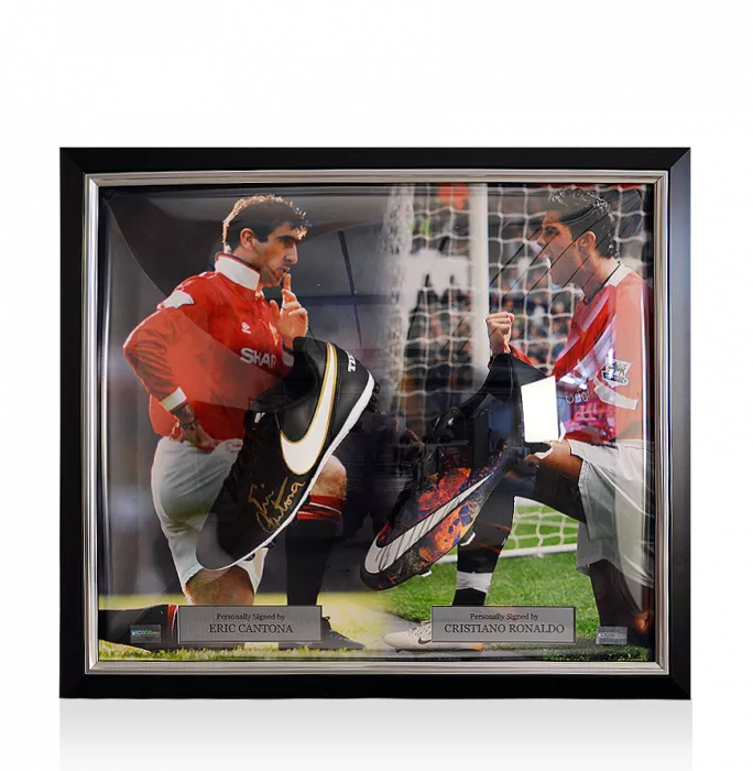 Cristiano Ronaldo Signed Nike Mercurial Boot & Eric Cantona Signed Nike Tiempo Boot In Manchester United Master Frame