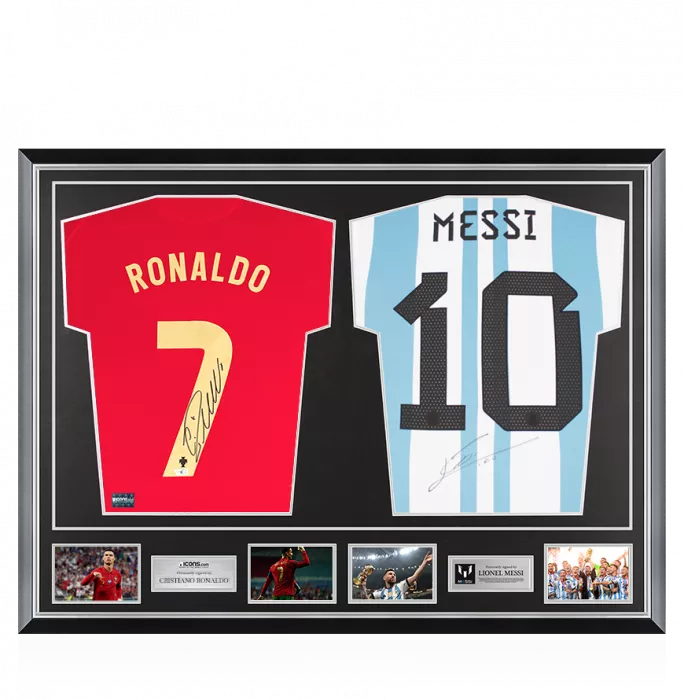 Cristiano Ronaldo Signed Portugal & Lionel Messi Signed Argentina Shirts In Classic Dual Frame