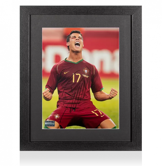 Cristiano Ronaldo Signed Portugal Photo In Black Wooden Frame: 2006 FIFA World Cup Goal Vs Iran