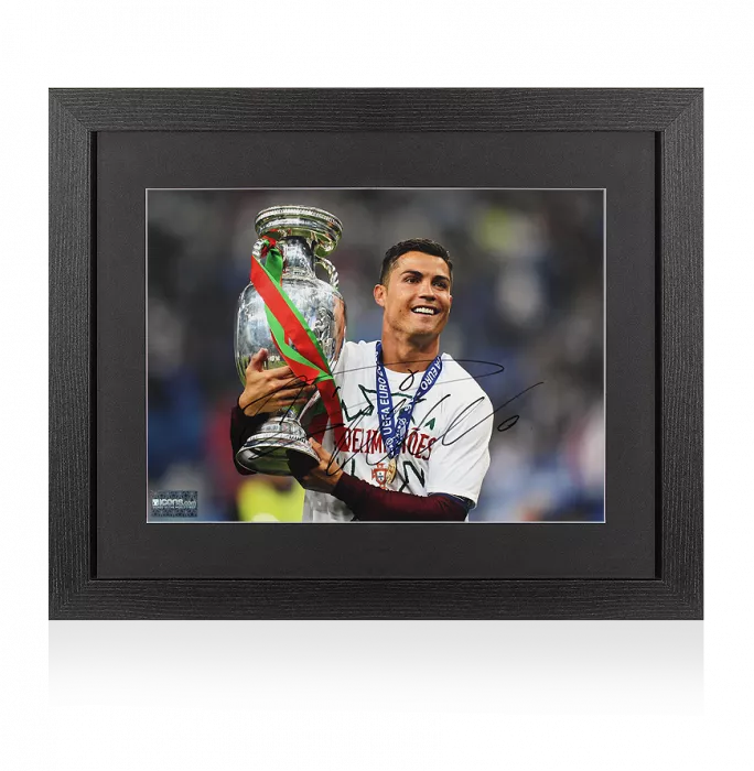 Cristiano Ronaldo Signed Portugal Photo In Black Wooden Frame: UEFA EURO 2016 Winner